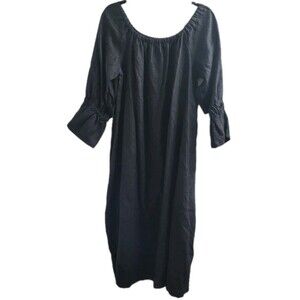 Dress Me Linen Estella Black Linen Dress M Off Shoulder Midi Balloon Sleeve